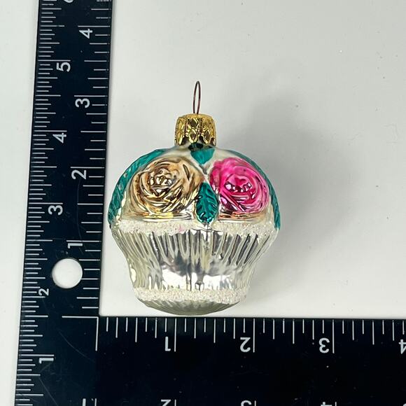 Vtg Mercury Glass Christmas Ornament Roses Basket West Germany Mouth Blown - Picture 7 of 8